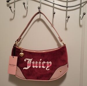 Juicy Couture Cabernet/Pink Retro Vibe Velour Shoulder Bag